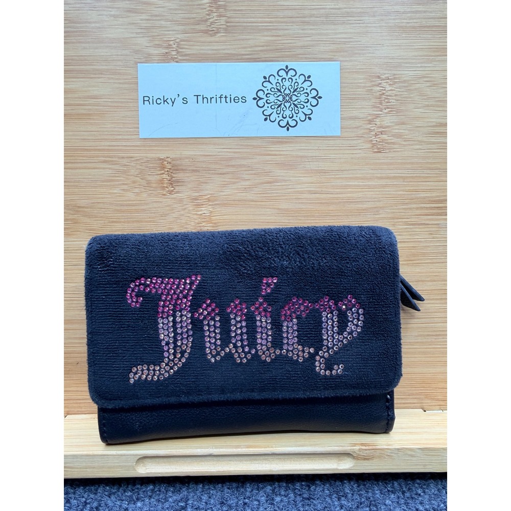 Juicy Couture Liquorice Black Velour Be Classic Double Sided Trifold Wallet